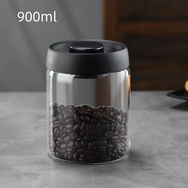 Staklena vakuumska posuda za kavu i čaj s crnim poklopcem
