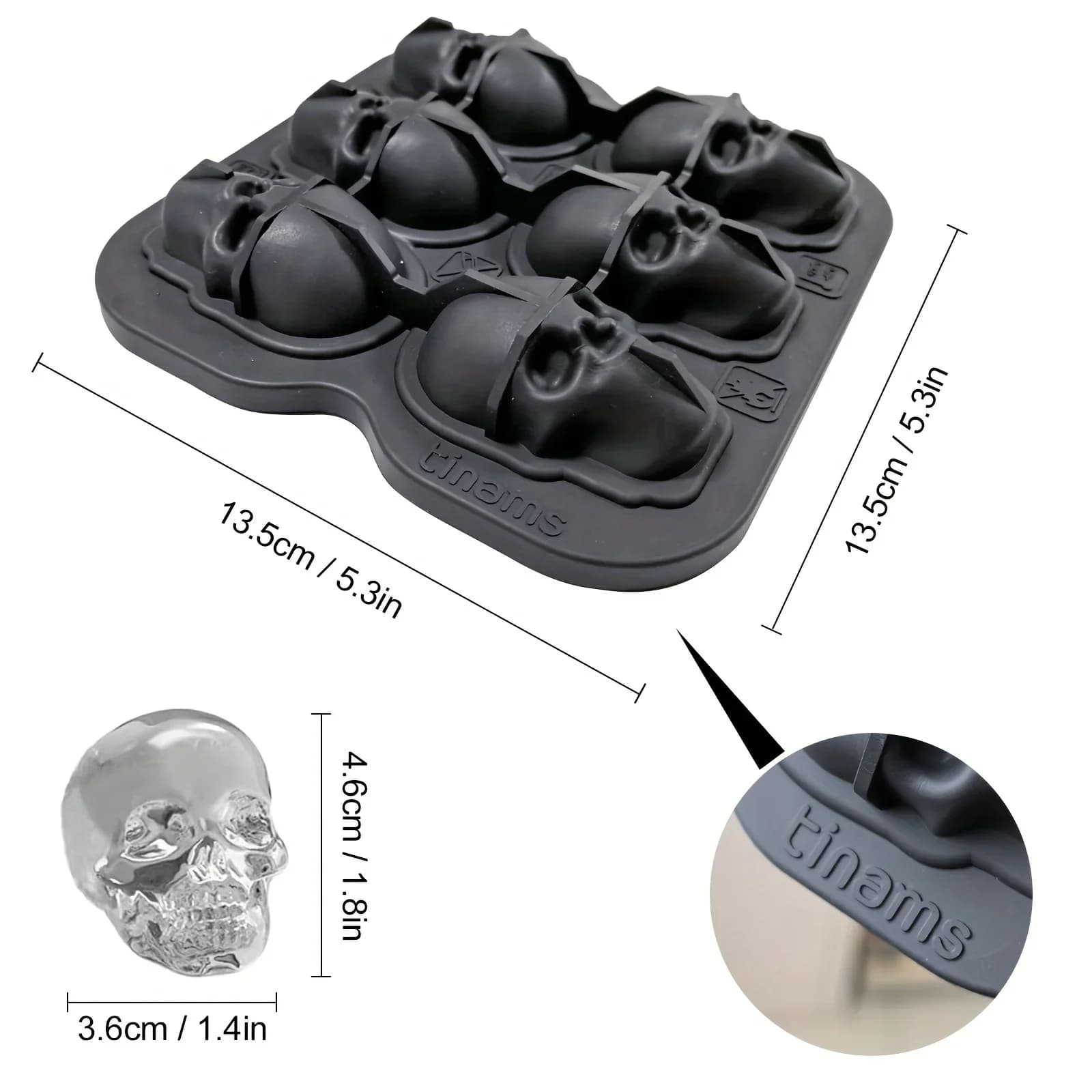Silikonski 3D kalup za led u obliku lubanje, BPA Free kalup za koktele