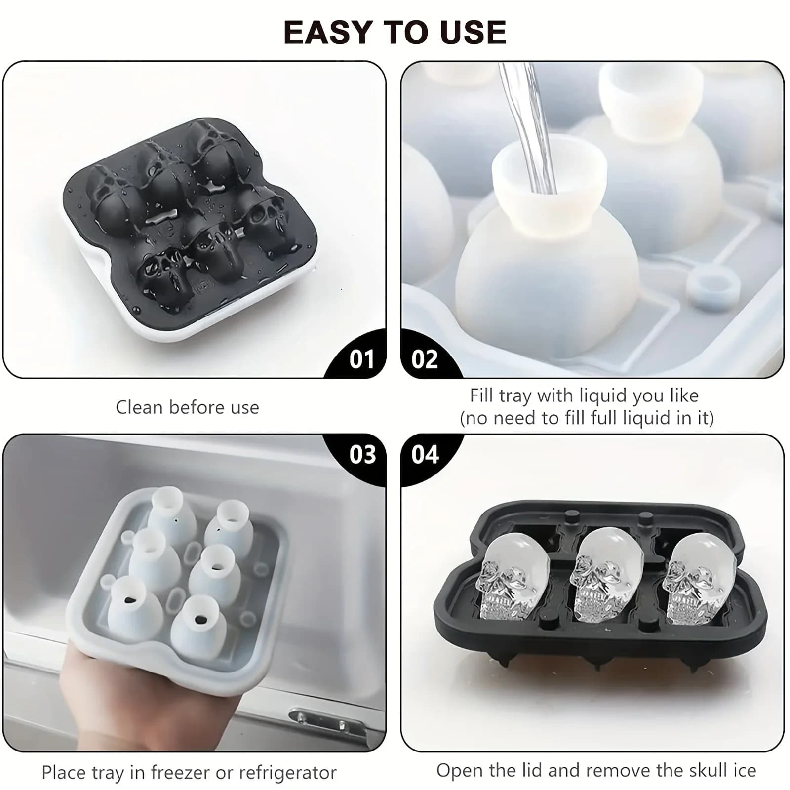 Silikonski 3D kalup za led u obliku lubanje, BPA Free kalup za koktele