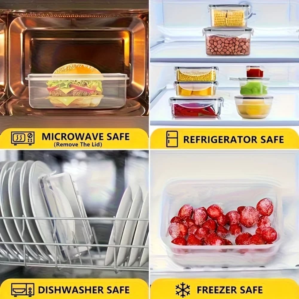 8-dijelni set hermetičkih posuda za hranu bez BPA s poklopcima na zaključavanje – sigurno za mikrovalnu/zamrzivač, za suhu hranu/voće/povrće